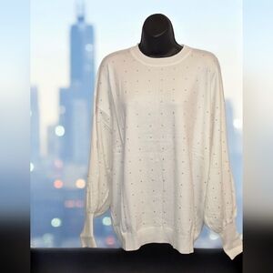 Vine & Love Cream Rhinestone  Sweater Oversized Relaxed Fit, NWT